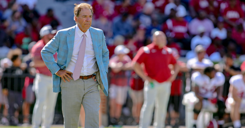 Nick Saban of the Alabama Crimson Tide looks on during the second half of the Alabama Spring Football Game