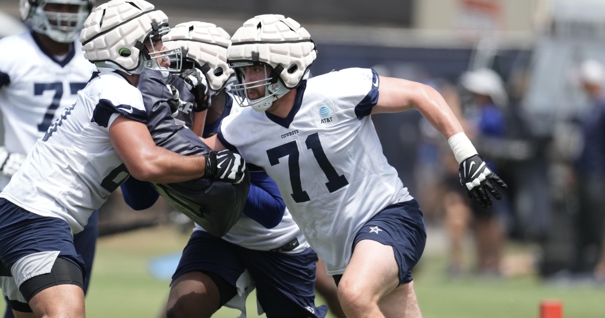 North Dakota offensive lineman Matt Waletzko runs a drill during