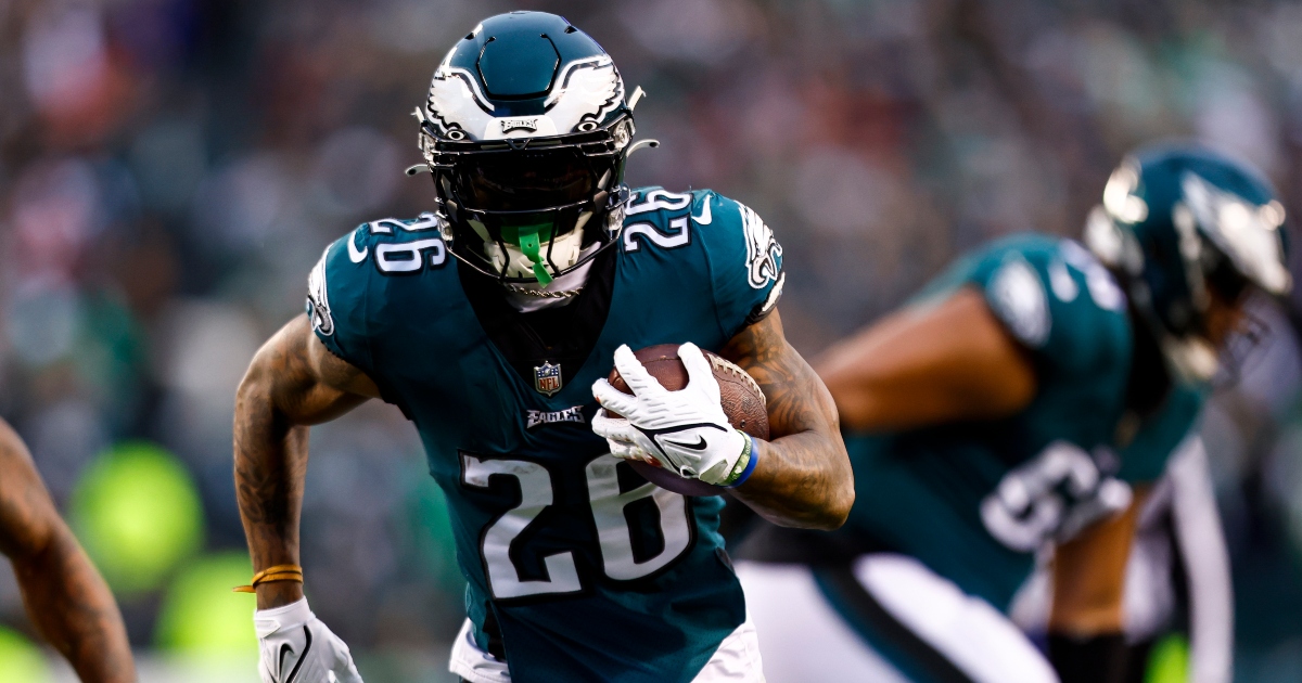 Philadelphia Eagles running back Miles Sanders (26) reacts after a