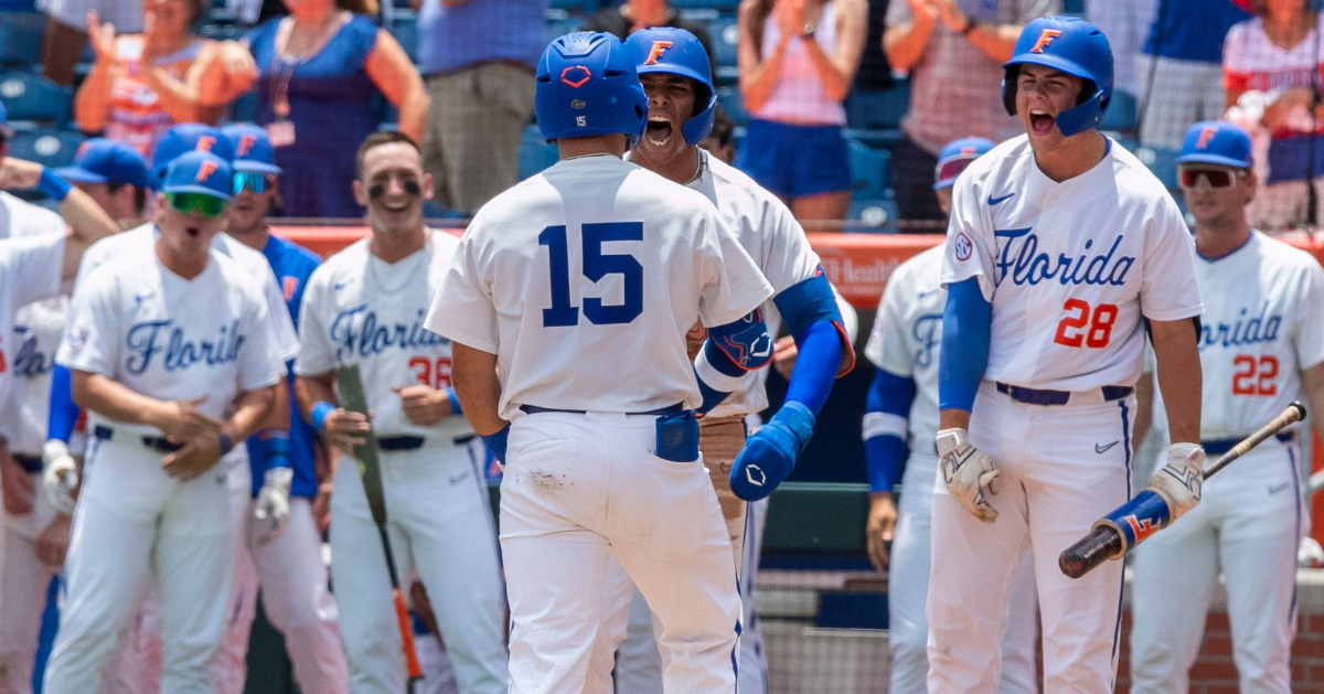 Florida celebrates with dogpile following College World Series berth