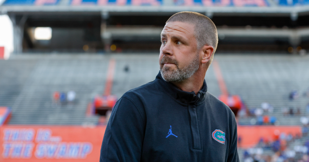 Florida Gators head coach Billy Napier Florida Gators head coach looks on during the Florida Gators Orange and Blue Game on April 13, 2023 at Ben Hill Griffin Stadium at Florida Field in Gainesville, Fl.