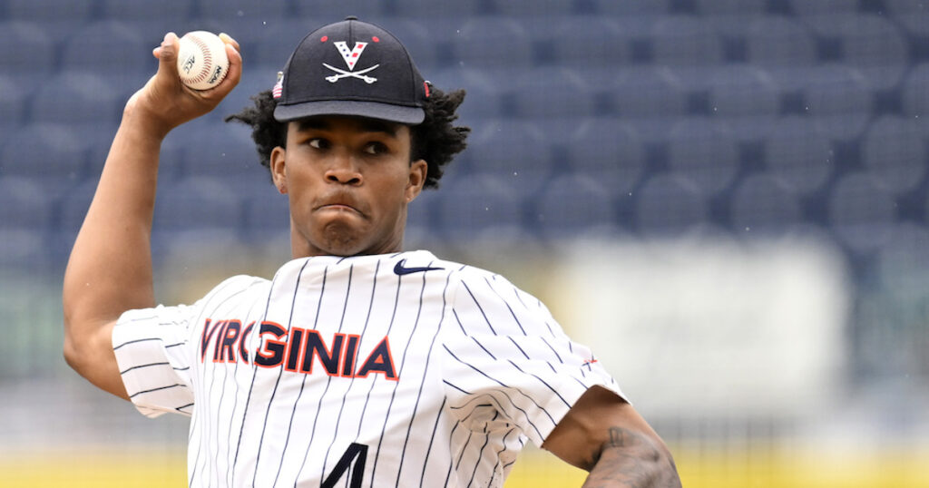 Virginia Cavaliers pitcher Jay Woolfolk pitches