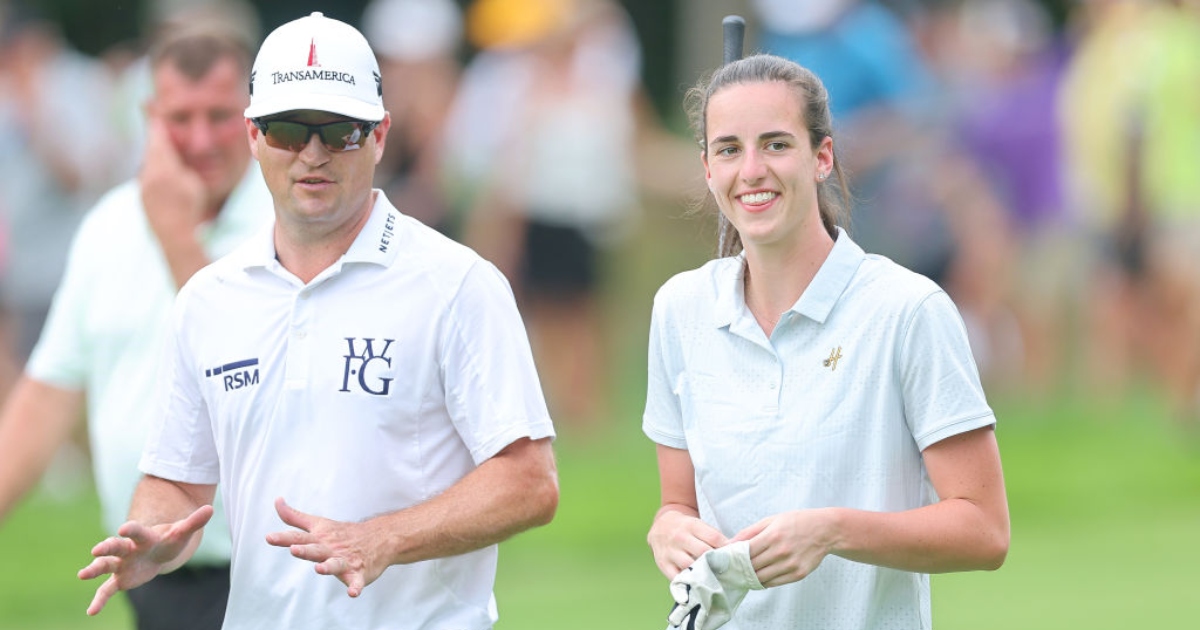 Caitlin Clark tees it up with fellow Iowa native Zach Johnson at John