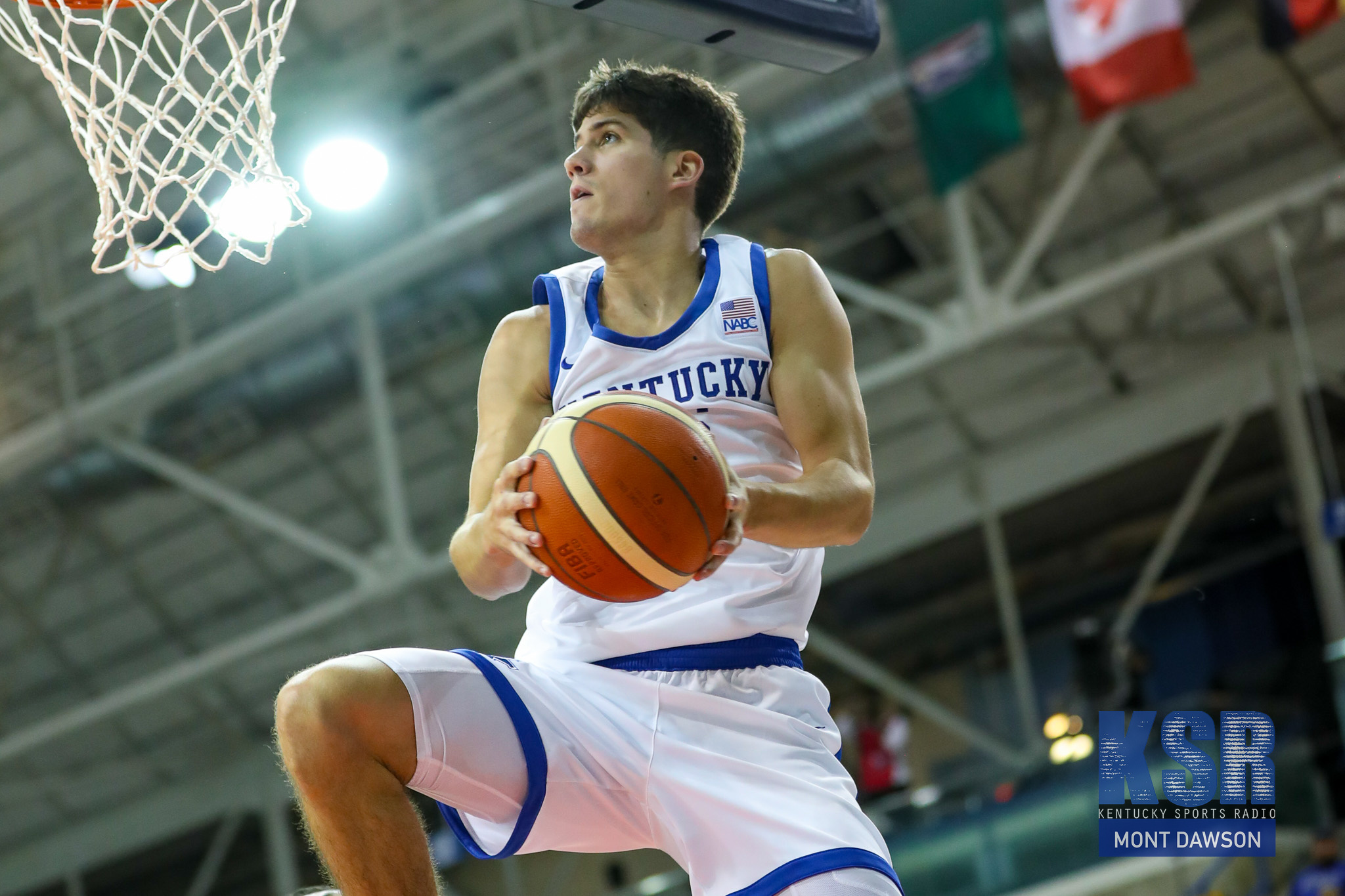 Reed Sheppard blocks a shot in GLOBL Jam Gold Medal game