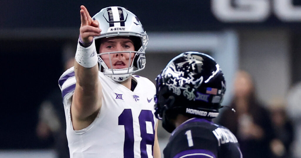 Kansas State QB Will Howard signals for a first down