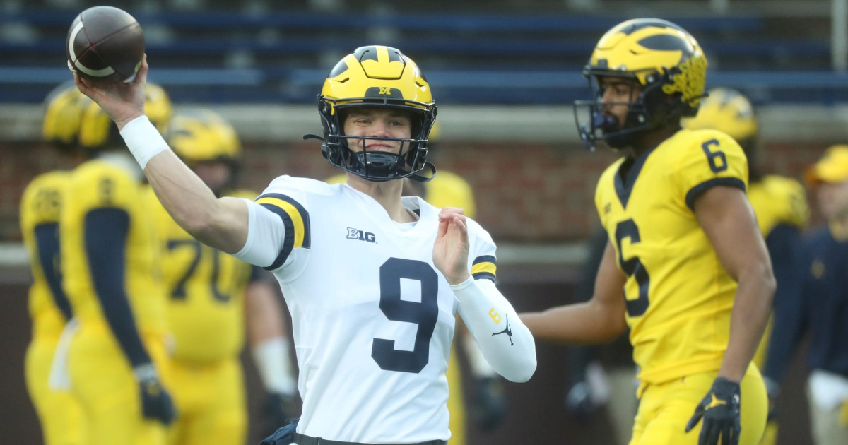 Michigan QB J.J. McCarthy reacts to Jim Harbaugh’s Patrick Mahomes, Josh Allen comparisons, discusses ‘amazing’ offseason