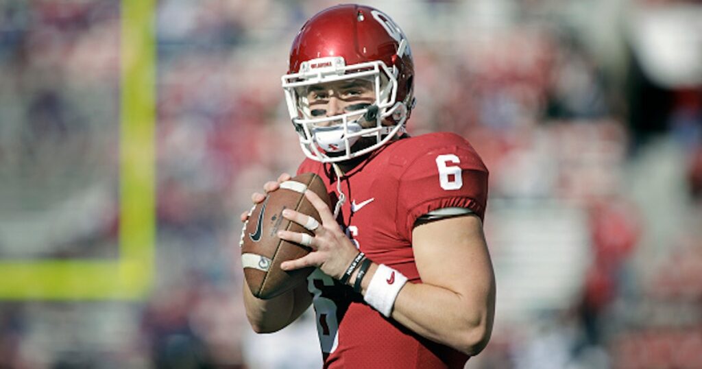 Oklahoma Sooners quarterback Sam Bradford warms up prior to the