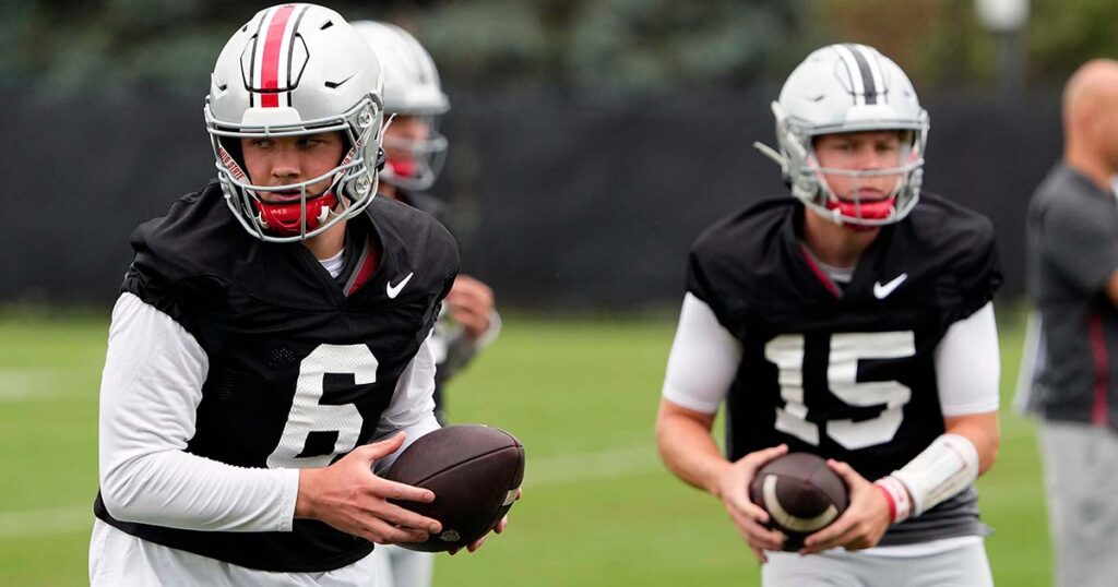 Ohio State QBs Kyle McCord and Devin Brown