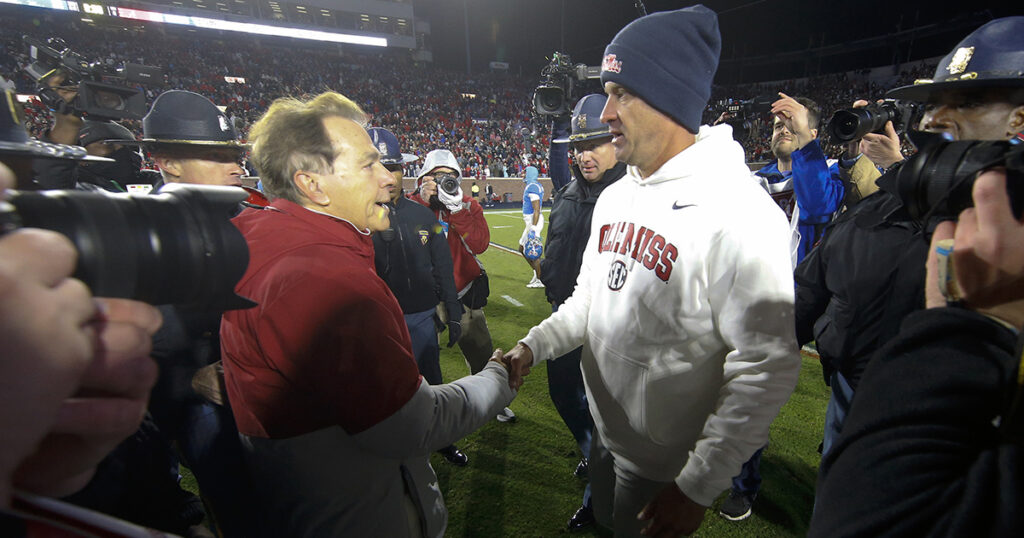 Alabama head coach Nick Saban and Ole Miss HC Lane Kiffin