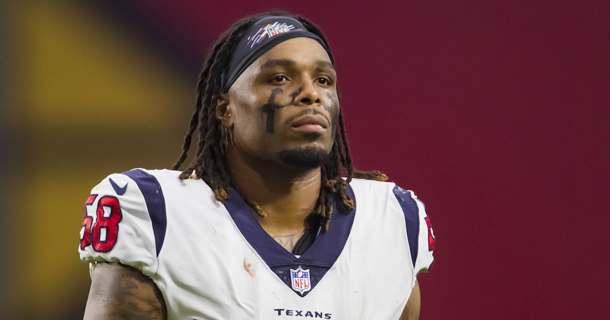 Houston, TX, USA. 12th Sep, 2021. Houston Texans outside linebacker  Christian Kirksey (58) leaves the field after an NFL football game between  the Jacksonville Jaguars and the Houston Texans at NRG Stadium