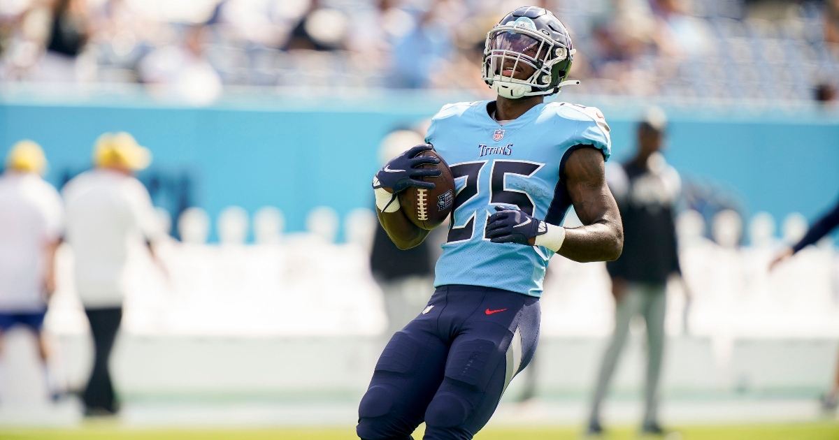 Tennessee Titans running back Hassan Haskins (25) runs during an NFL  football game against the Washington Commanders, Sunday, October 9, 2022 in  Landover. (AP Photo/Daniel Kucin Jr Stock Photo - Alamy