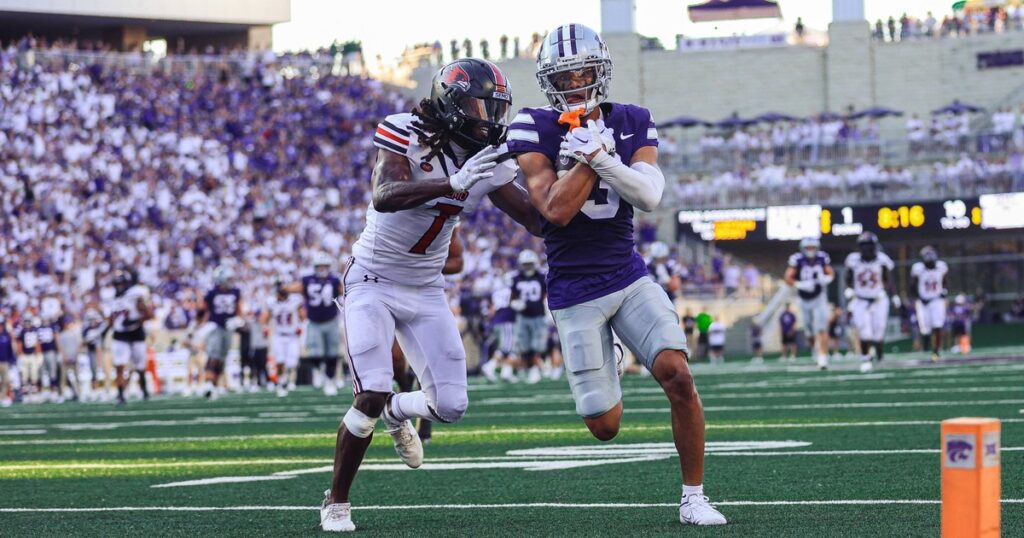 Kansas State wideout RJ Garcia with a touchdown grab