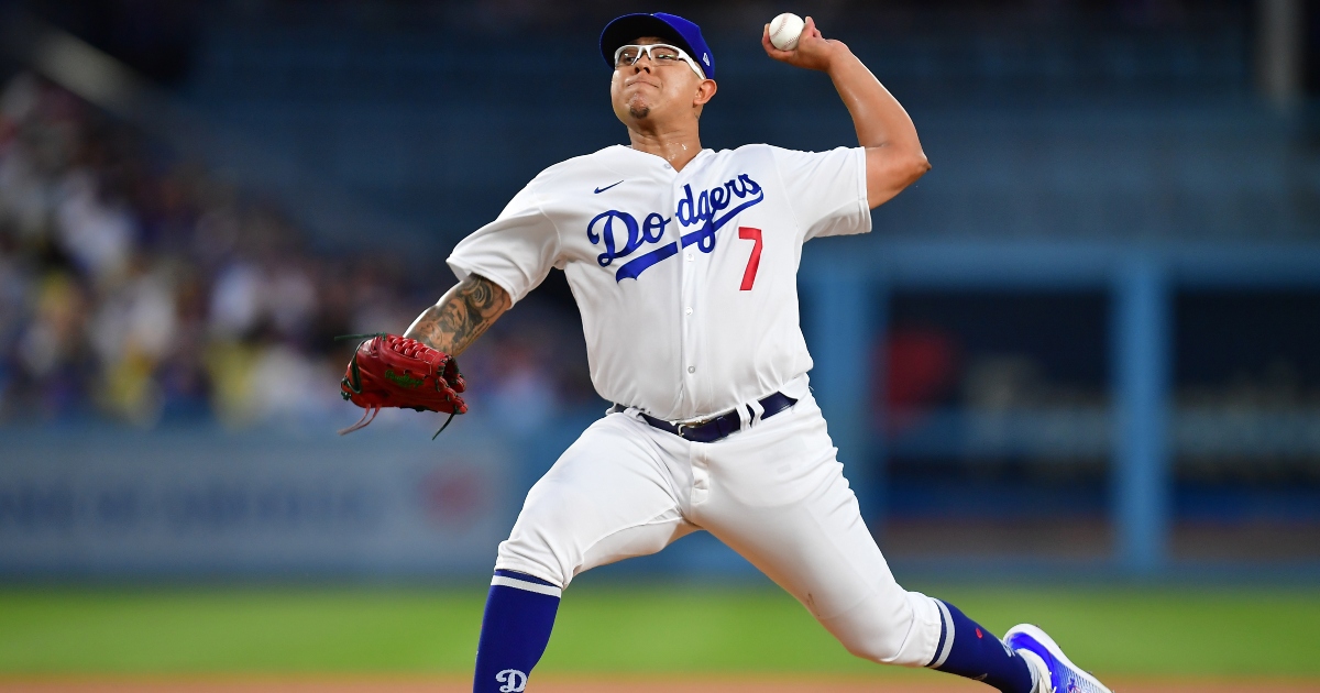 Los Angeles, United States. 16th June, 2022. LOS ANGELES, CALIFORNIA, USA -  JUNE 16: Mexican professional baseball pitcher Julio Ur'as (Julio Urias)  arrives at the Los Angeles Dodgers Foundation (LADF) Annual Blue