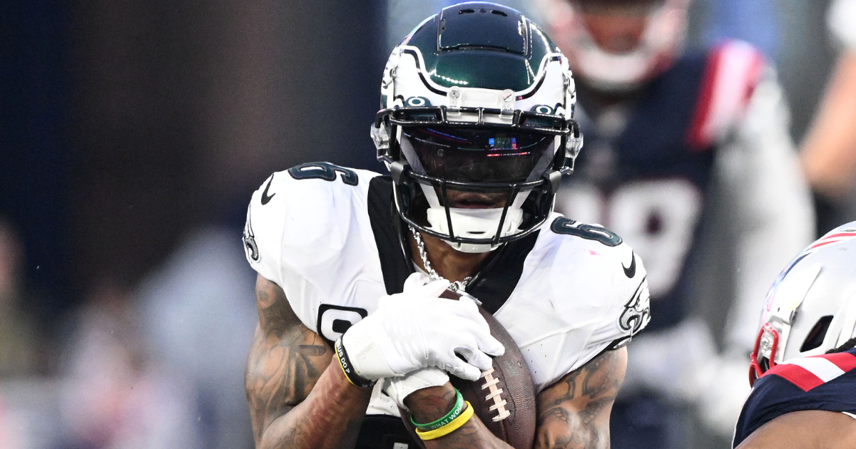 DeVonta Smith of the Philadelphia Eagles celebrates with Jalen