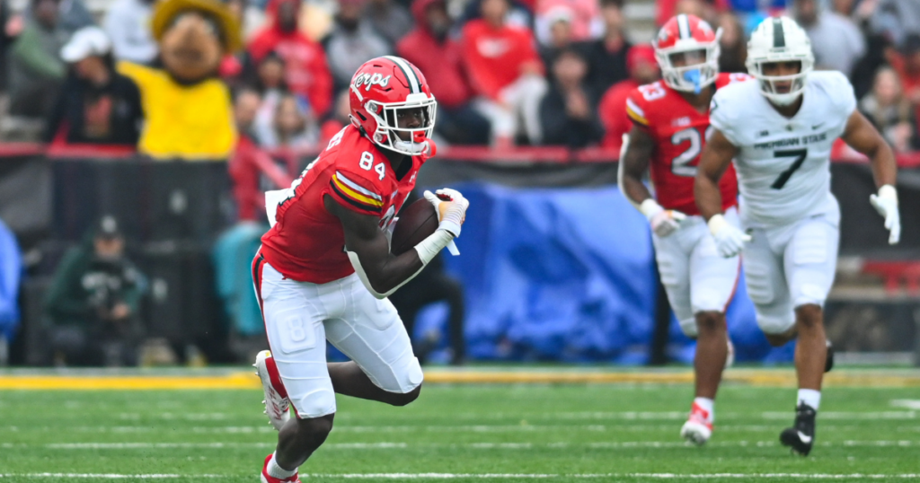 Michigan State linebacker Aaron Brule runs after Maryland player