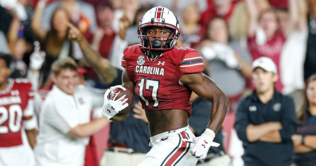 South Carolina wide receiver Xavier Legette sprints into the end zone against Mississippi State