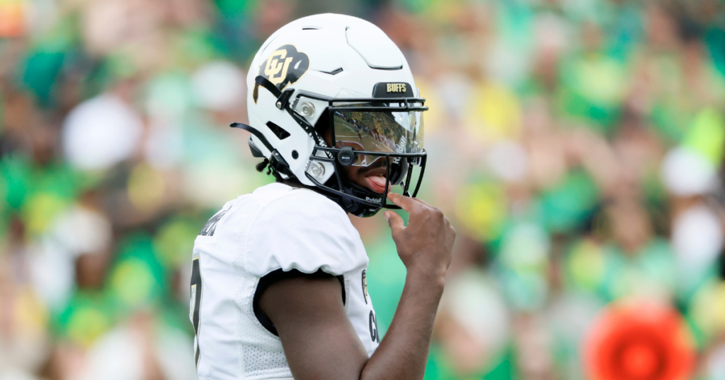 Sep 23, 2023; Eugene, Oregon, USA; Colorado Buffaloes quarterback Shedeur Sanders (2) looks on during the first half against the Oregon Ducks at Autzen Stadium.