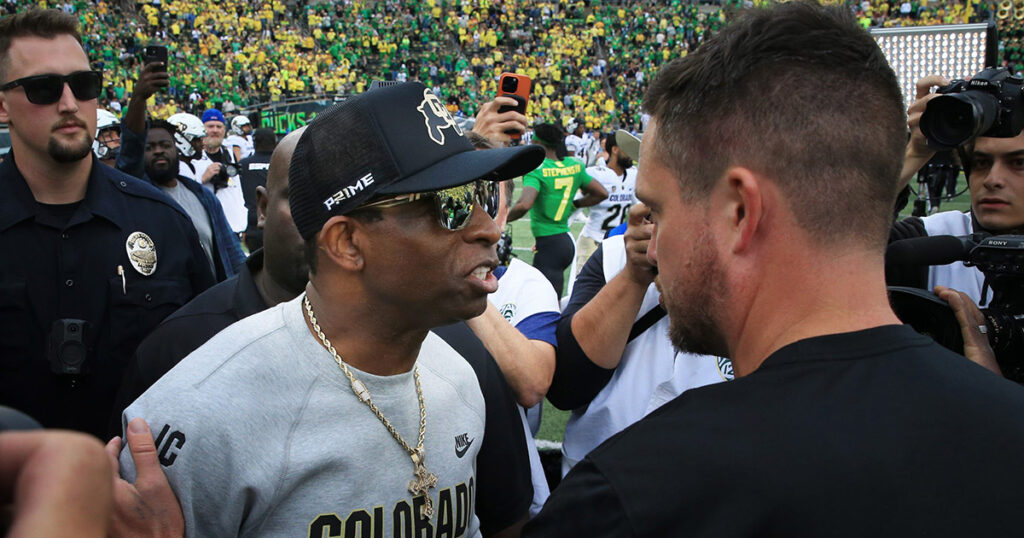 Colorado coach Deion Sanders and Oregon coach Dan Lanning