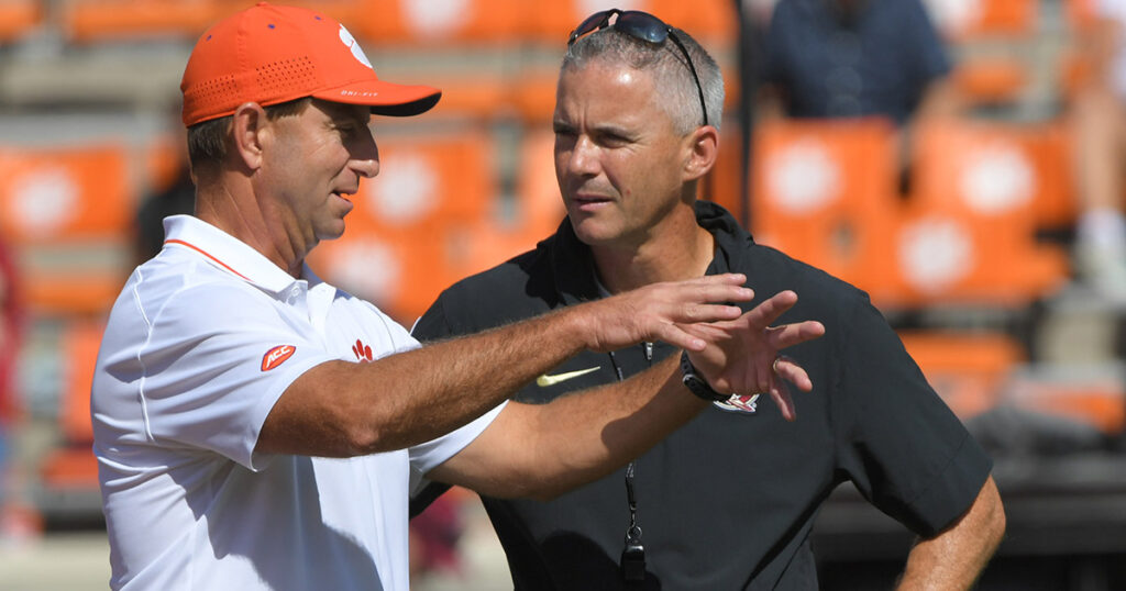 Clemson coach Dabo Swinney and Florida State coach Mike Norvell