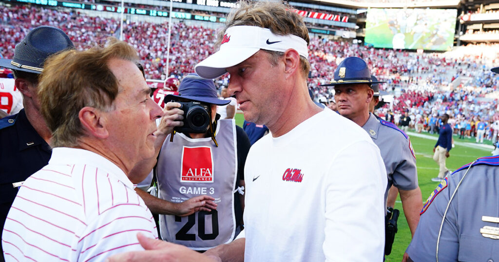 Alabama coach Nick Saban and Ole Miss coach Lane Kiffin