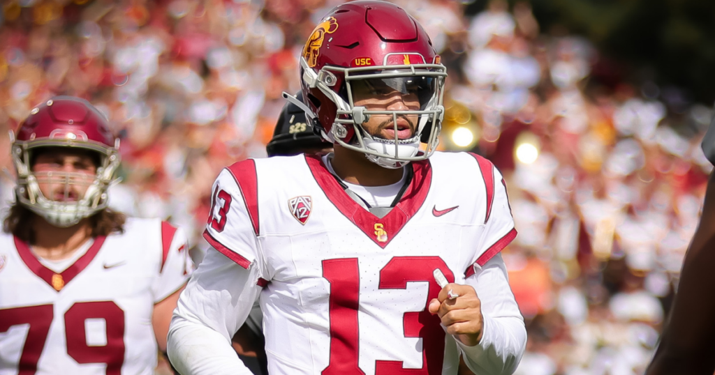 USC quarterback Caleb Williams takes the field against the Colorado Buffaloes