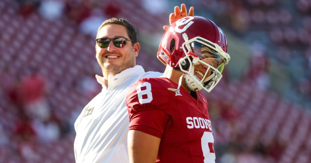 Sooners QB Dillon Gabriel and OC Jeff Lebby