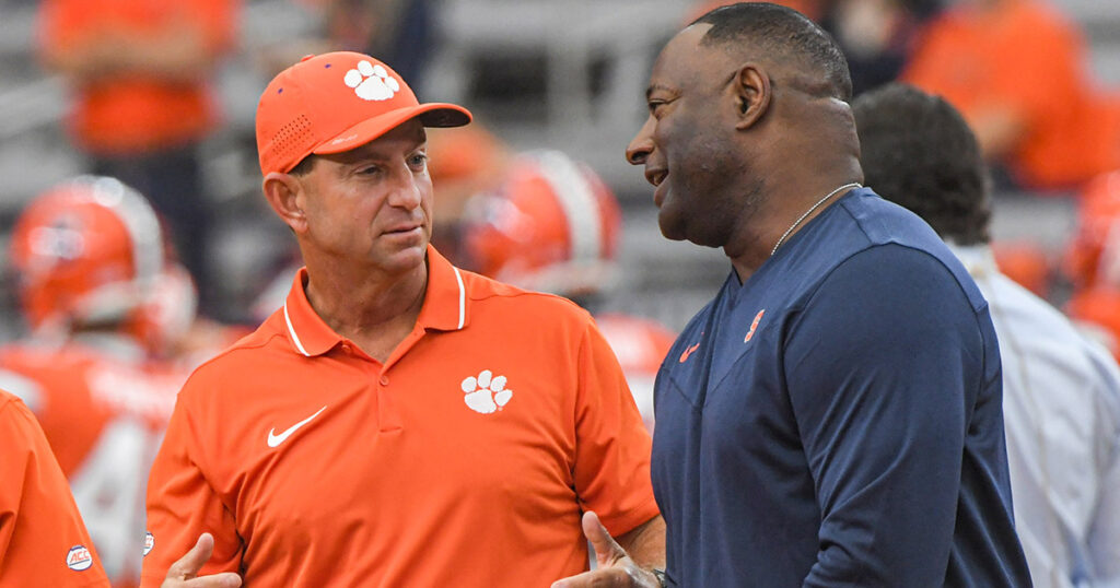 Clemson head coach Dabo Swinney and Syracuse head coach Dino Babers