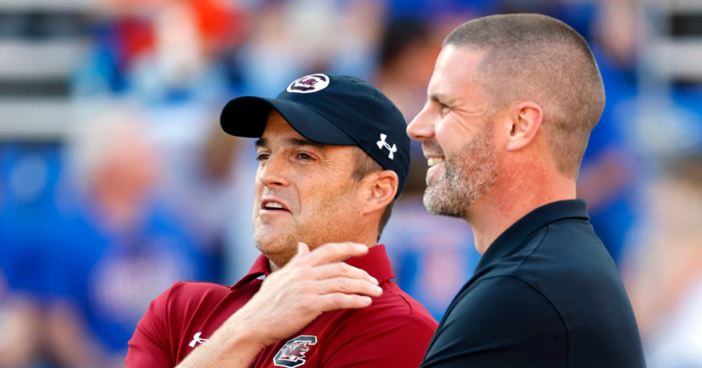 South Carolina head coach and Florida head coach Billy Napier speak pregame in The Swamp