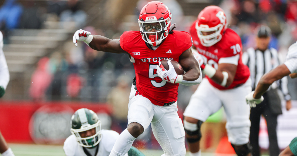 Rutgers running back Kyle Monangai runs against Michigan State