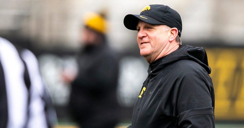 Iowa defensive coordinator Phil Parker reacts