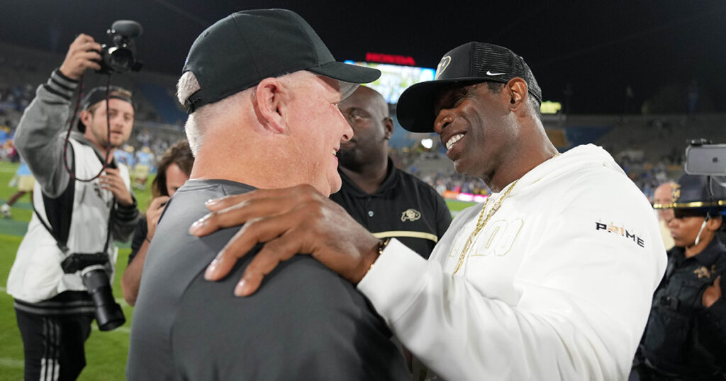 Colorado head coach Deion Sanders and UCLA HC Chip Kelly