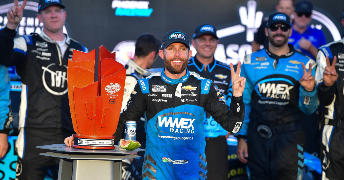 Ross Chastain Makes Sure To Finish His Beer During Busch Light Photoshoot