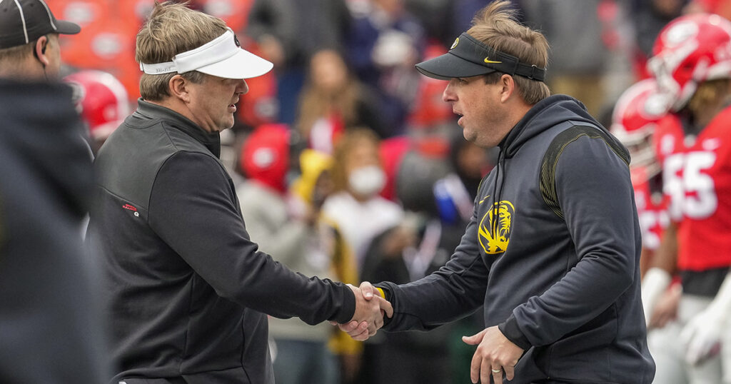 Georgia head coach Kirby Smart and Missouri coach Eli Drinkwitz