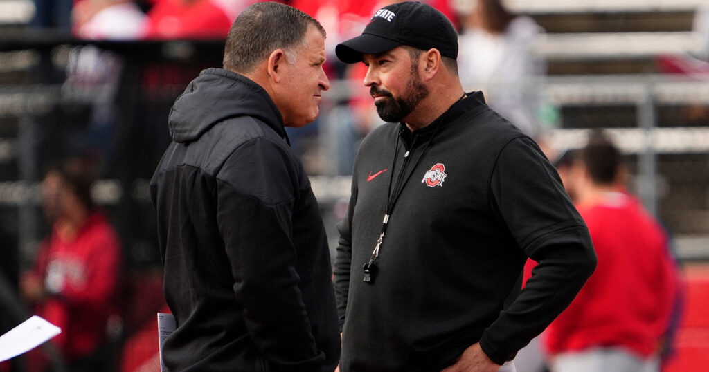 Rutgers head coach Greg Schiano and Ohio State head coach Ryan Day