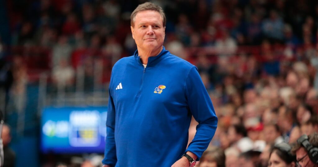 kansas-head-basketball-coach-bill-self-jokes-back-three-or-four-of-coaching-career-