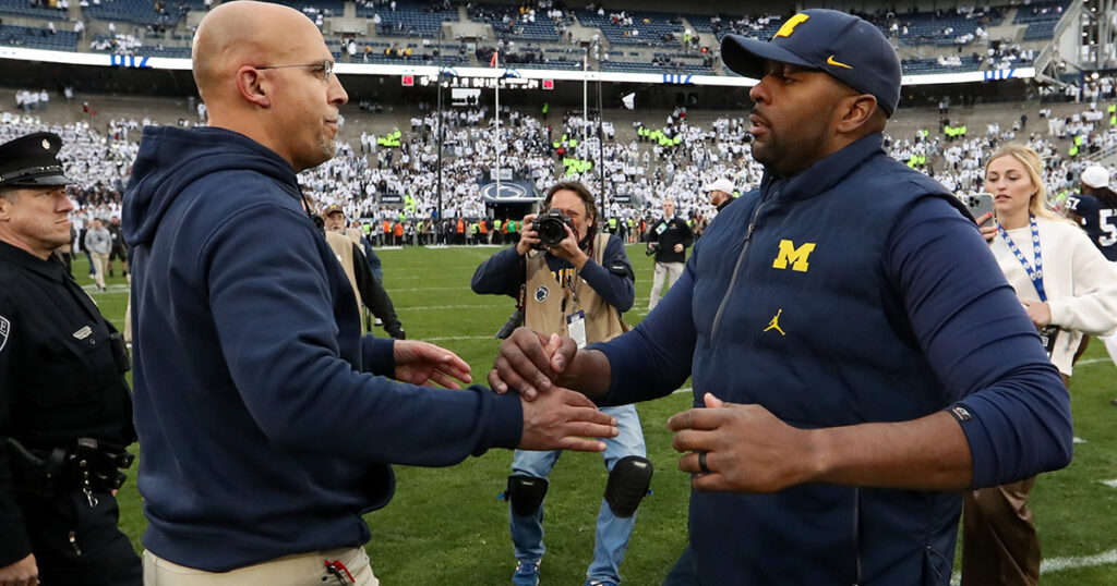 Penn State head coach James Franklin and Michigan acting HC Sherrone Moore