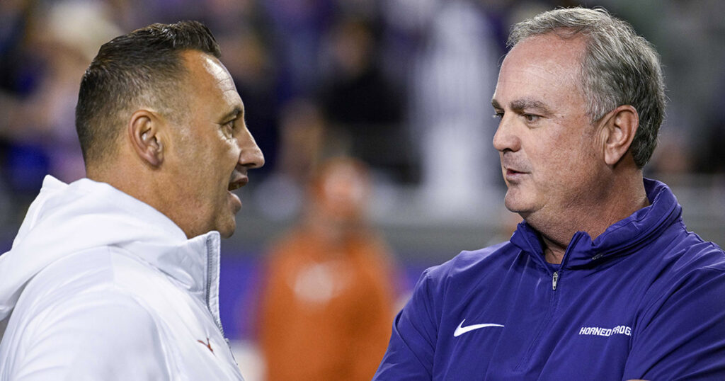 Texas head coach Steve Sarkisian and TCU HC Sonny Dykes