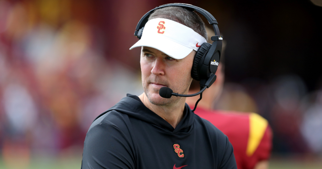 USC Trojans head coach Lincoln Riley during the first quarter at United Airlines Field at Los Angeles Memorial Coliseum