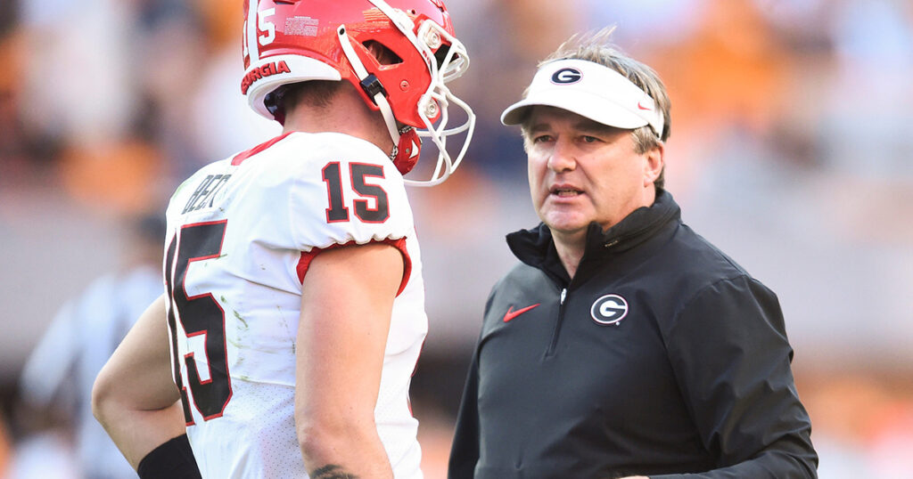 Georgia head coach Kirby Smart and QB Carson Beck