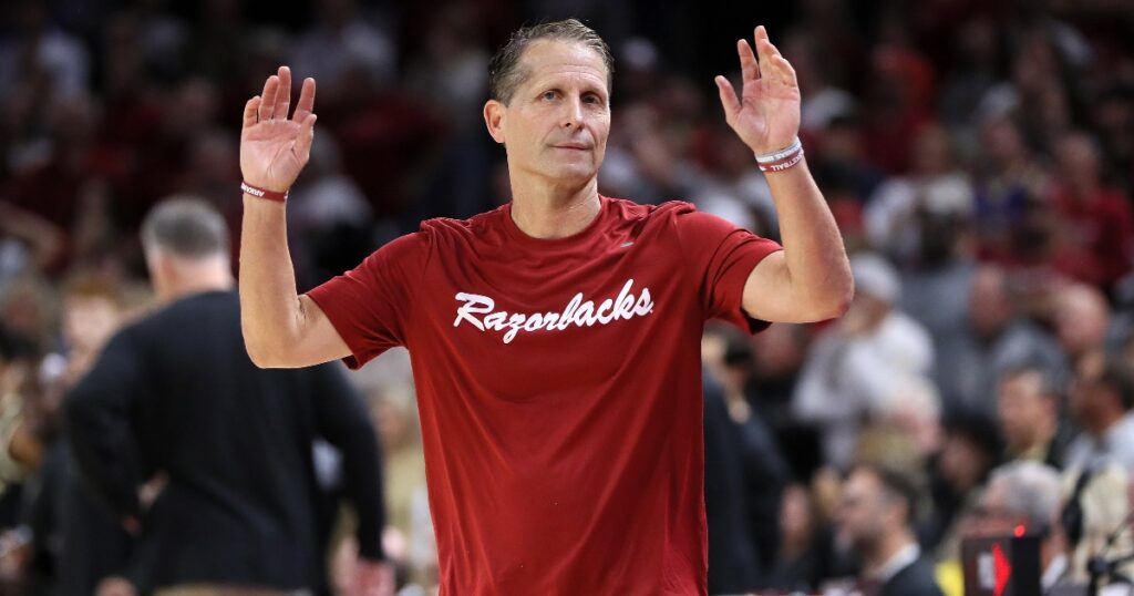 arkansas-head-coach-eric-musselman-breaks-down-challenges-duke-brings-sec-acc-challenge