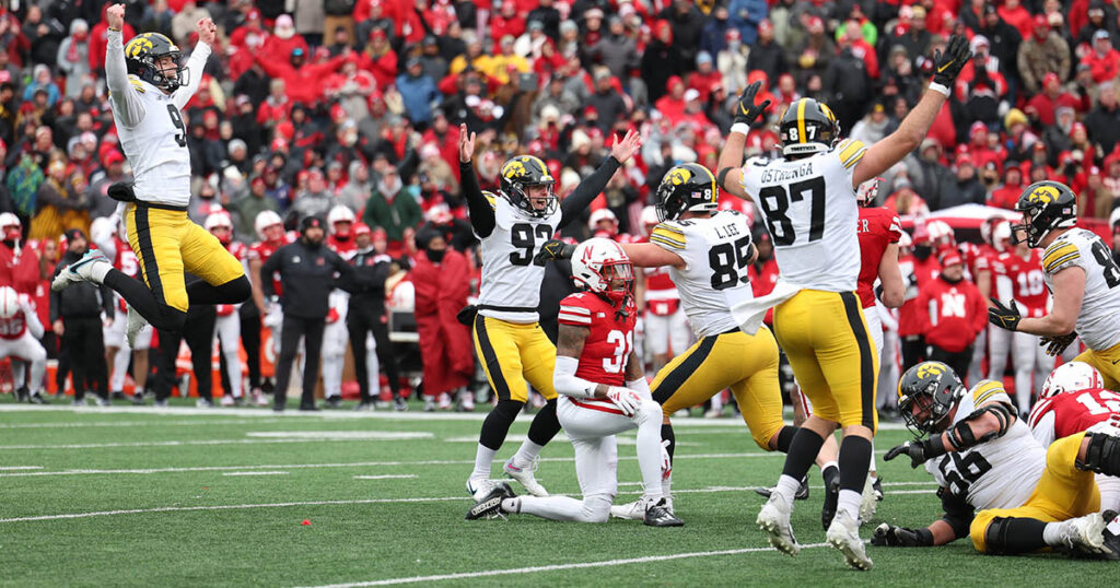 Iowa celebrates Marshall Meeder's game-winning field goal vs. Nebraska