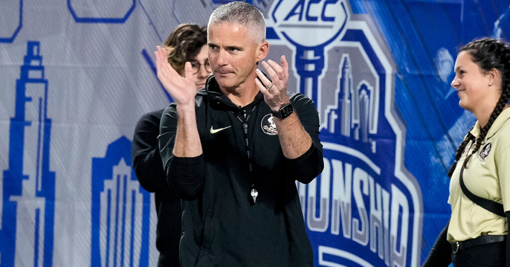 Florida State coach Mike Norvell celebrates the ACC Championship