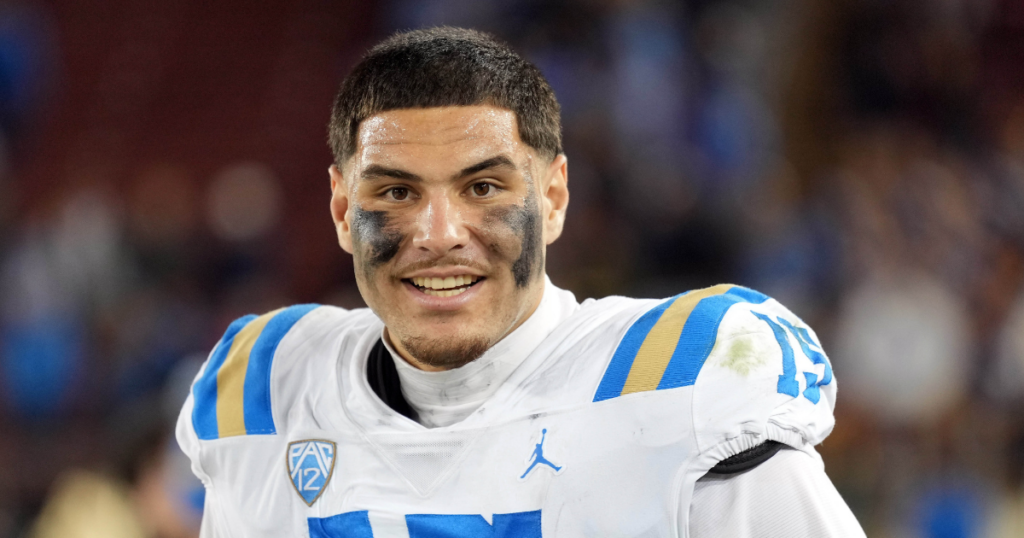 Oct 21, 2023; Stanford, California, USA; UCLA Bruins defensive lineman Laiatu Latu (15) after defeating the Stanford Cardinal at Stanford Stadium.