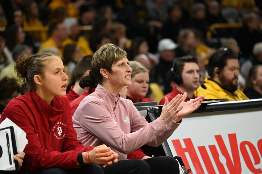 Indiana head coach Teri Moren encourages her team