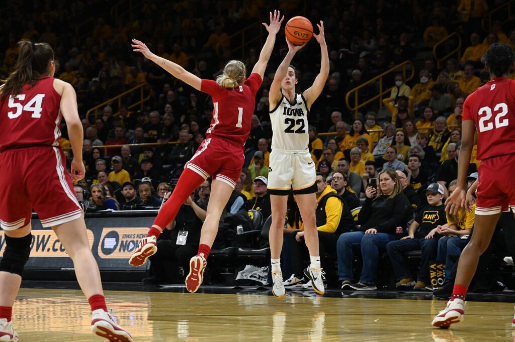 Caitlin Clark attempts a three-pointer