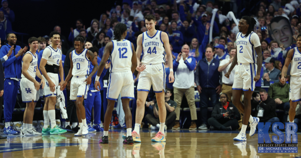 Kentucky freshman Zvonimir Ivisic celebrates with his teammates