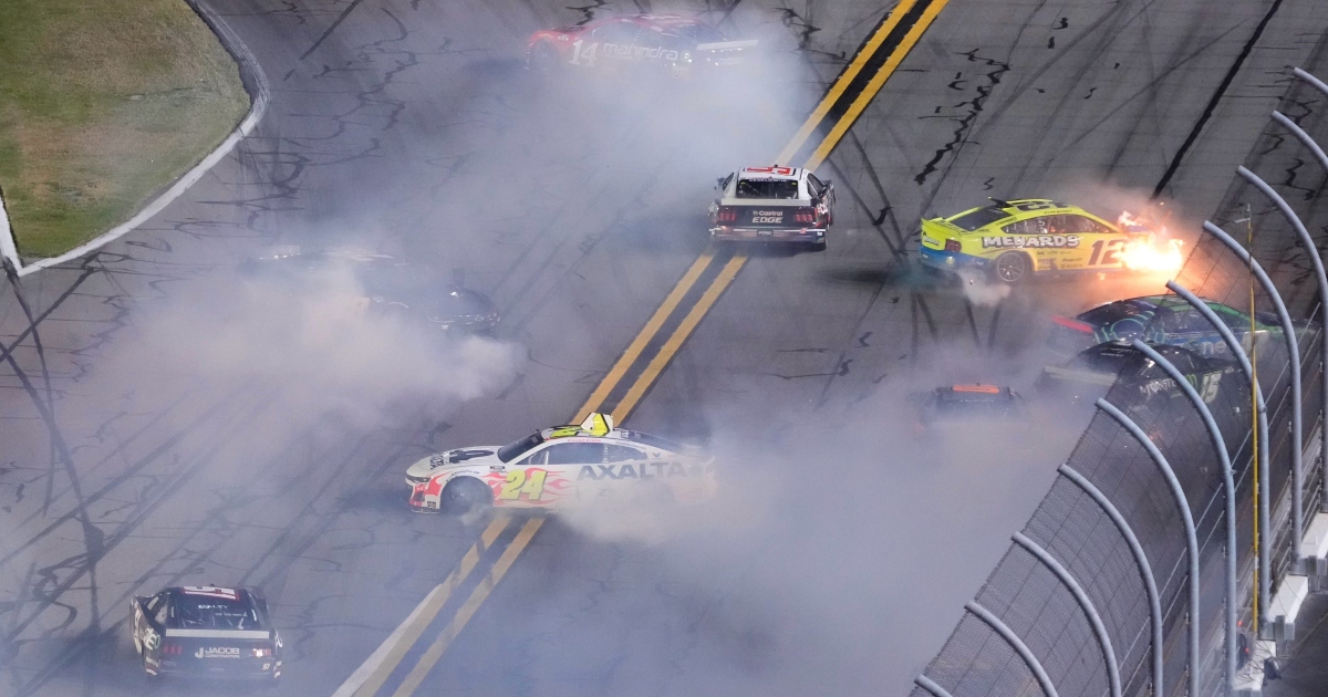 Ryan Blaney hits the wall, car catches fire after the 'big one' in ...