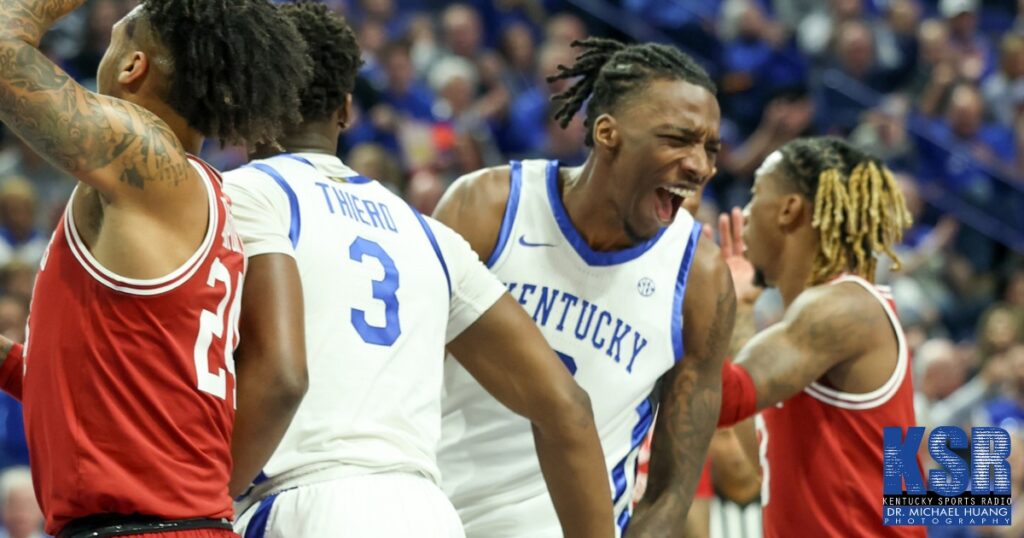 Aaron Bradshaw after scoring during Kentucky's win over Arkansas.