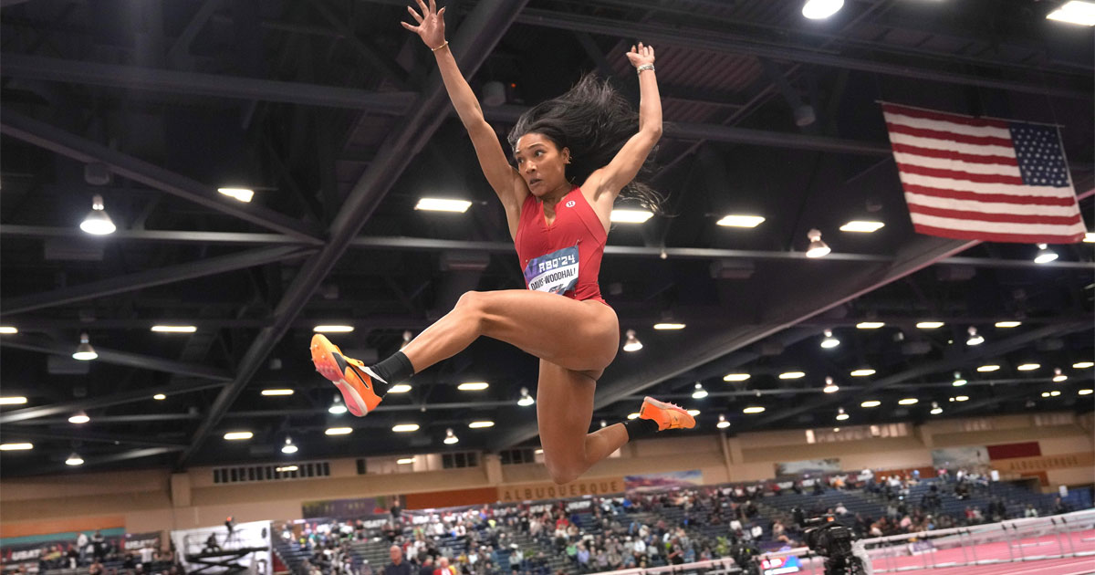 Tara DavisWoodhall claims gold in long jump at World Indoors