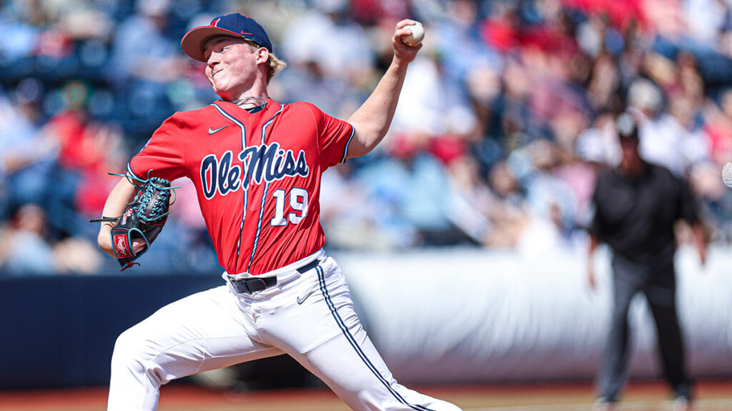 Ole Miss starting pitcher Liam Doyle